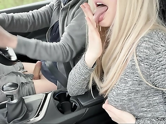 Ride of Your Life: Incredible Handjob during Driving with Huge Load Squirt & Cum Eating Play