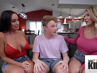 Experience the Alluring Temptations of Busty Stepmoms and their Hot Brunette Friends in a Luscious Threesome